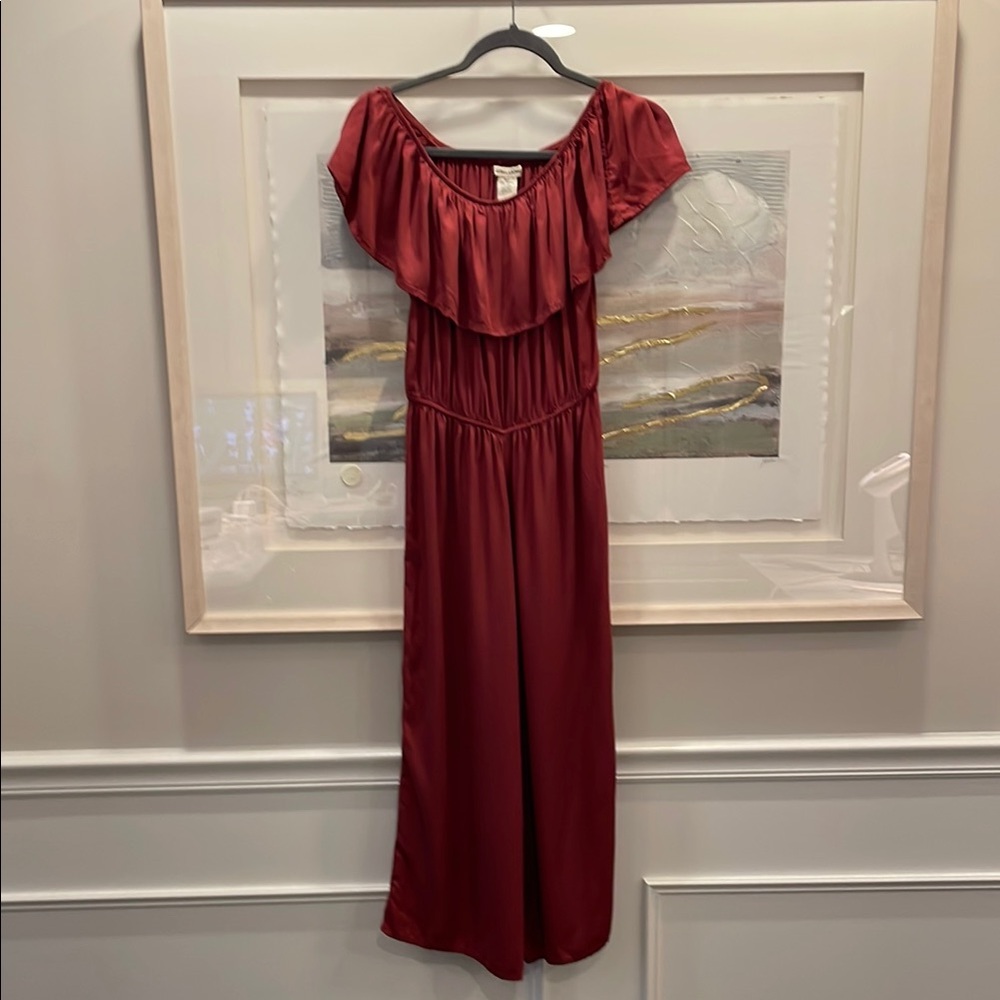 Billabong S Wide Leg Pant Suit Jumper Trendy Hot Color Burgundy Off-Shoulder